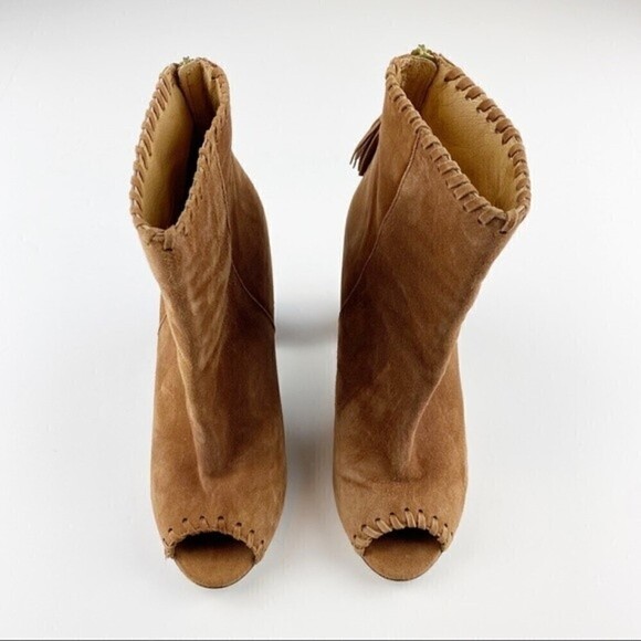 River Island Yalena Brown Suede Peep Toe Block Heel Booties Size 8 - Picture 2 of 13